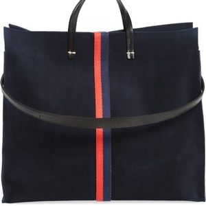 NWT Clare V Perforated Simple Tote Navy/Webbing Stripe